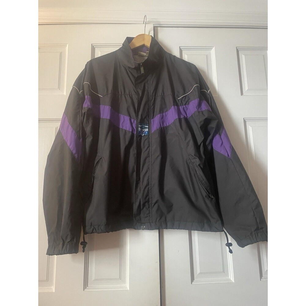 Vintage 90s Asics Windbreaker Jacket Purple Black Colorblock Mens Medium